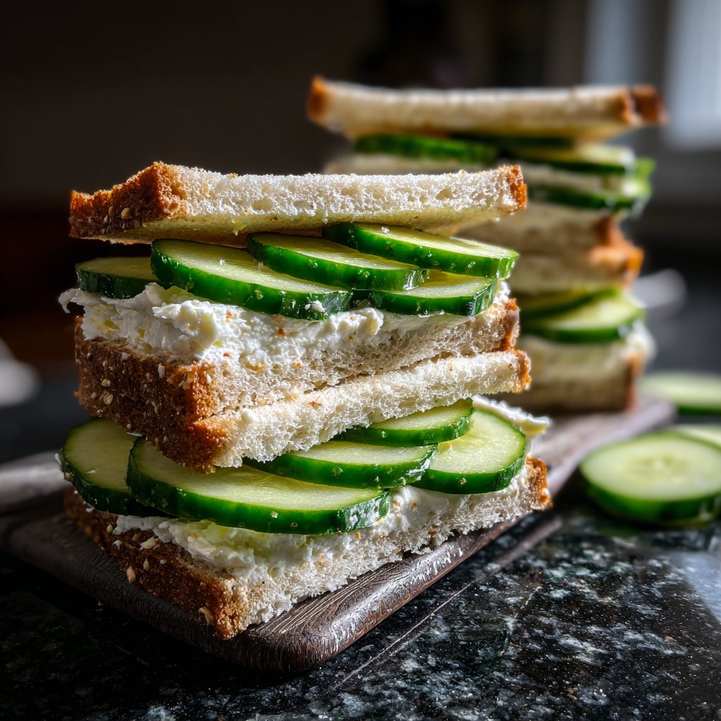 Sliced Cucumber Sandwiches with Cream Cheese